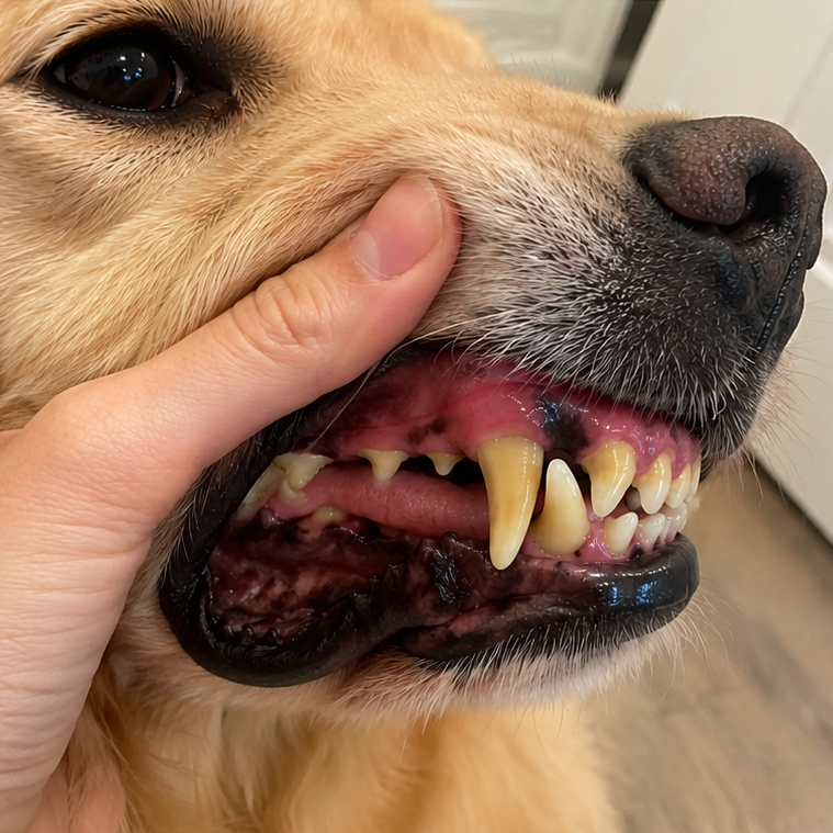 Dog's teeth before a dental cleaning