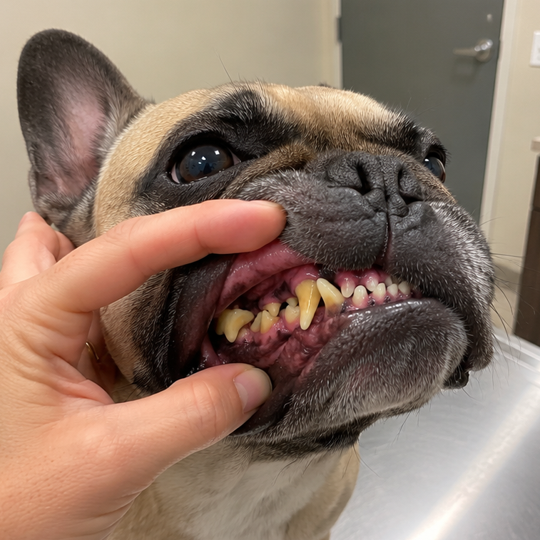 Dog's teeth before a dental cleaning